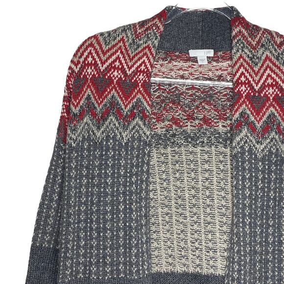 J Jill Womens Small Open Front Long Cardigan Duster Sweater Red Gray Wool Blend - Picture 2 of 9